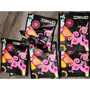 Amika Reusable Shopping Tote Bags Bundle 5 Pack Black Floral Paisley Print hair